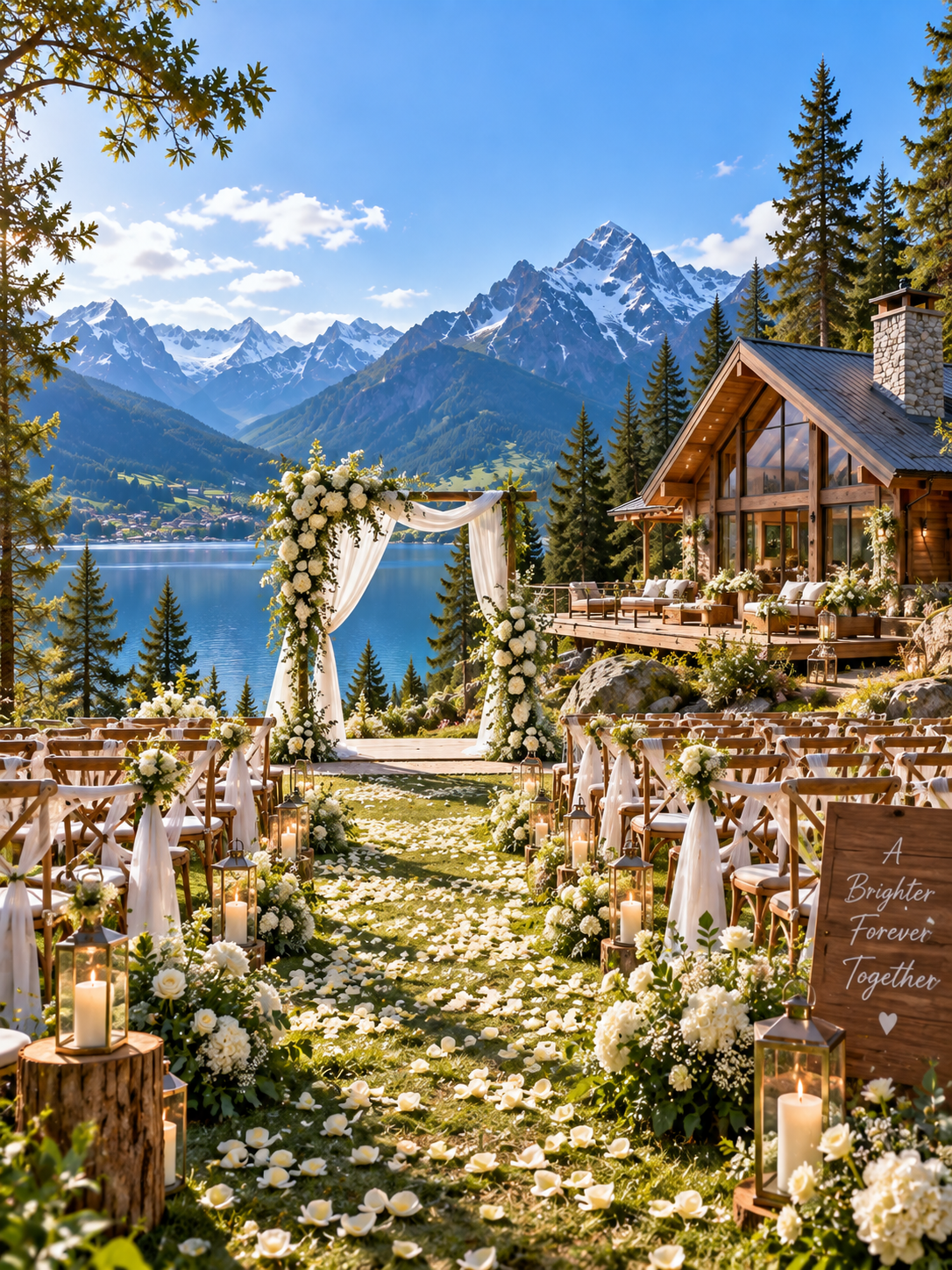 Mountain garden wedding beside the cabin